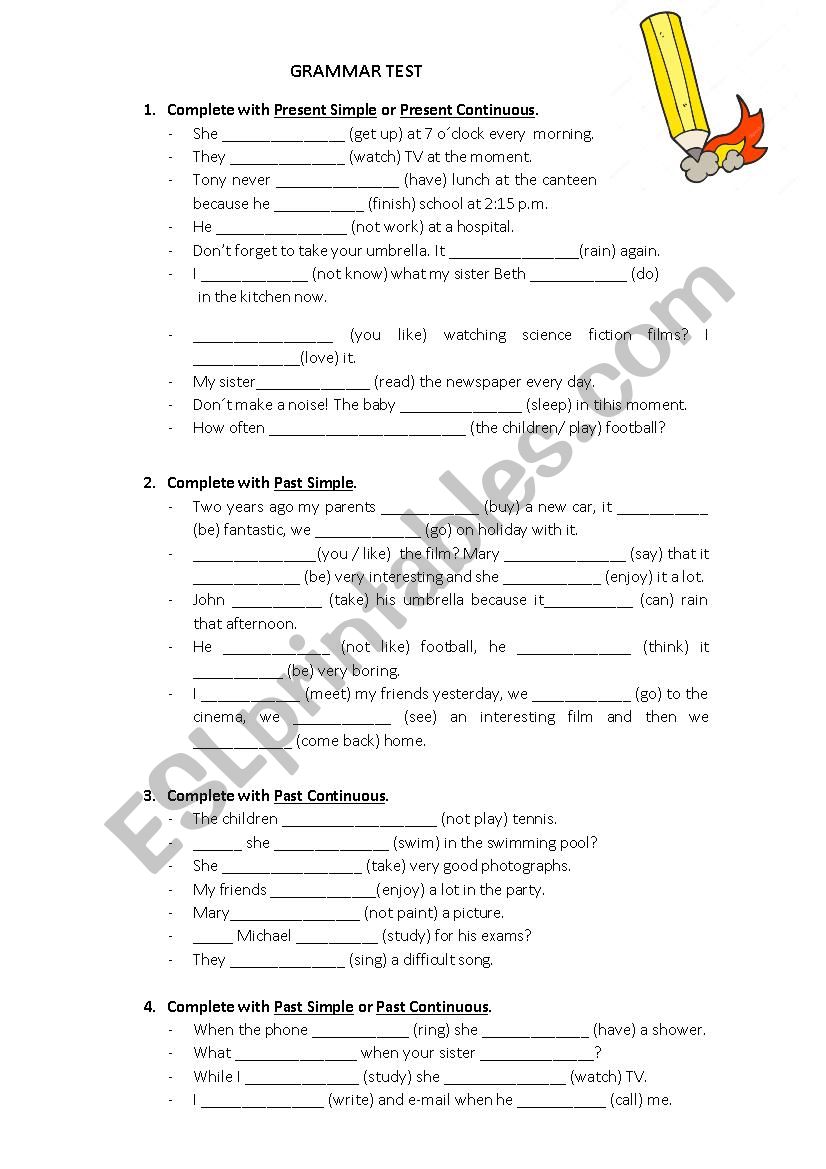 Grammar test worksheet