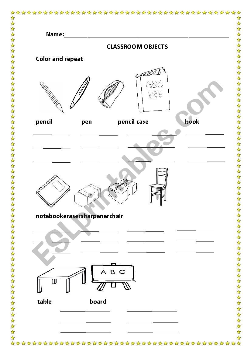 Classroom objects worksheet