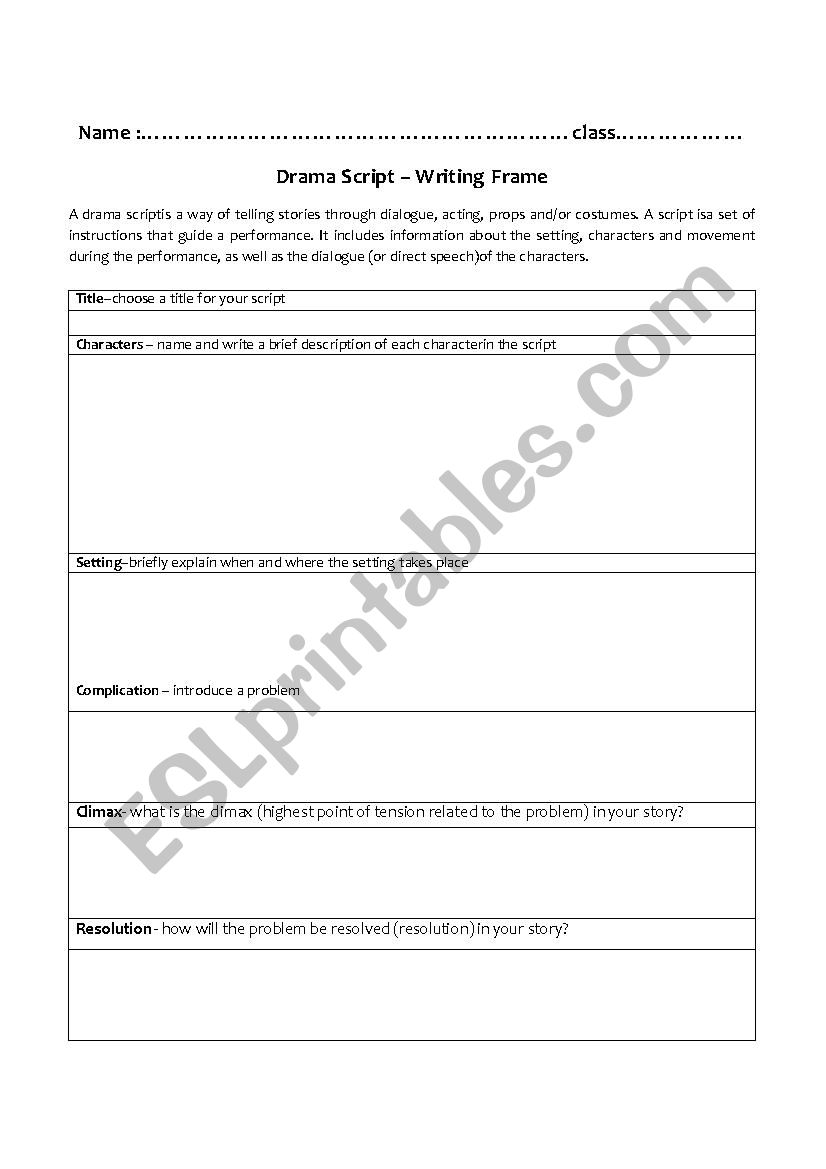 DRAMA SCRIPT worksheet