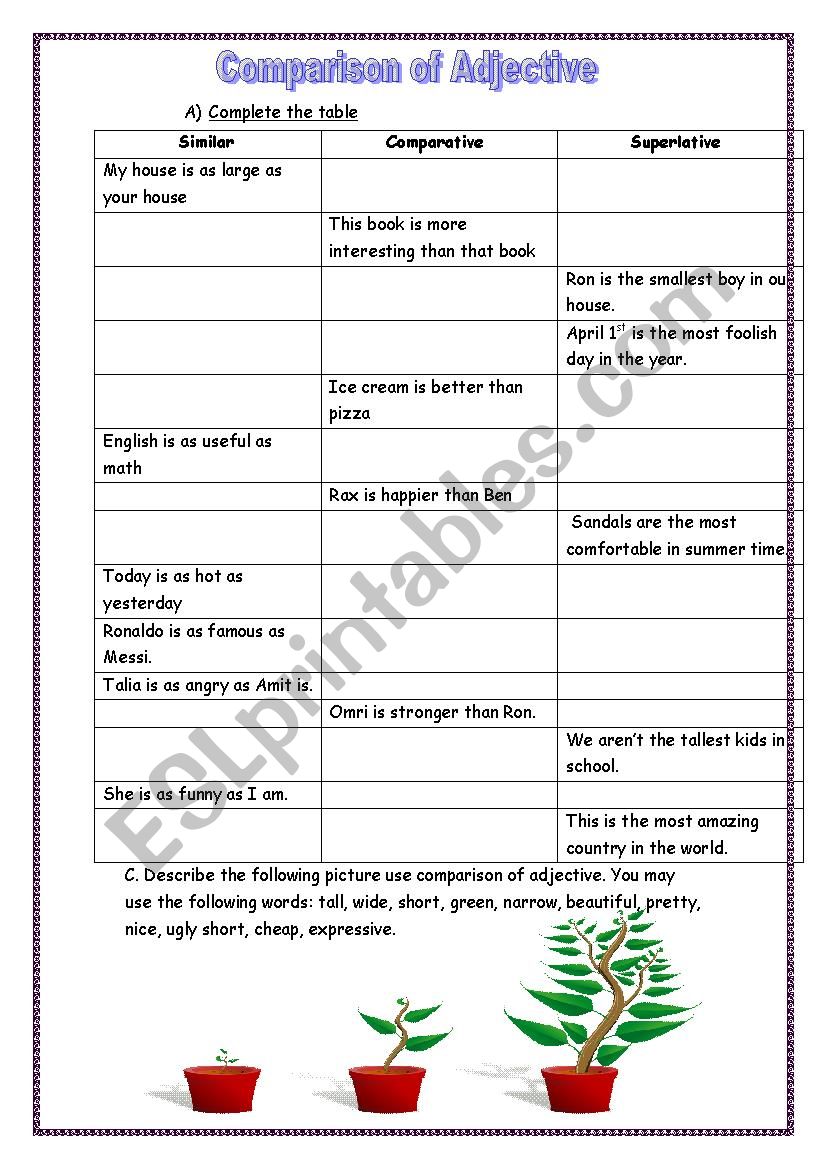 comparison-of-adjective-esl-worksheet-by-sigal