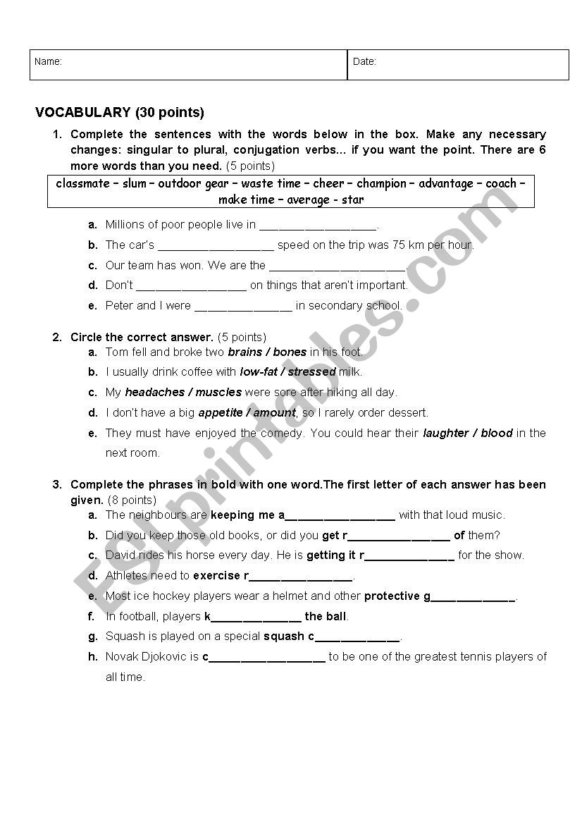 Test Modals Conditionals worksheet