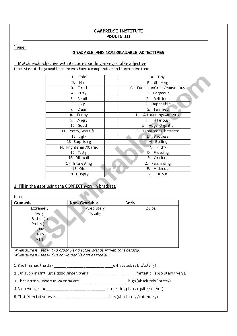 Gradable and Non gradable Adjectives