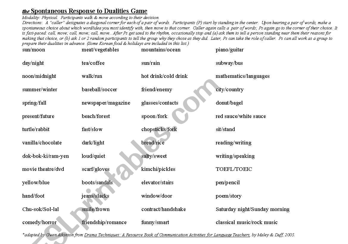 Sun/Moon Word-Response Game, physical modality