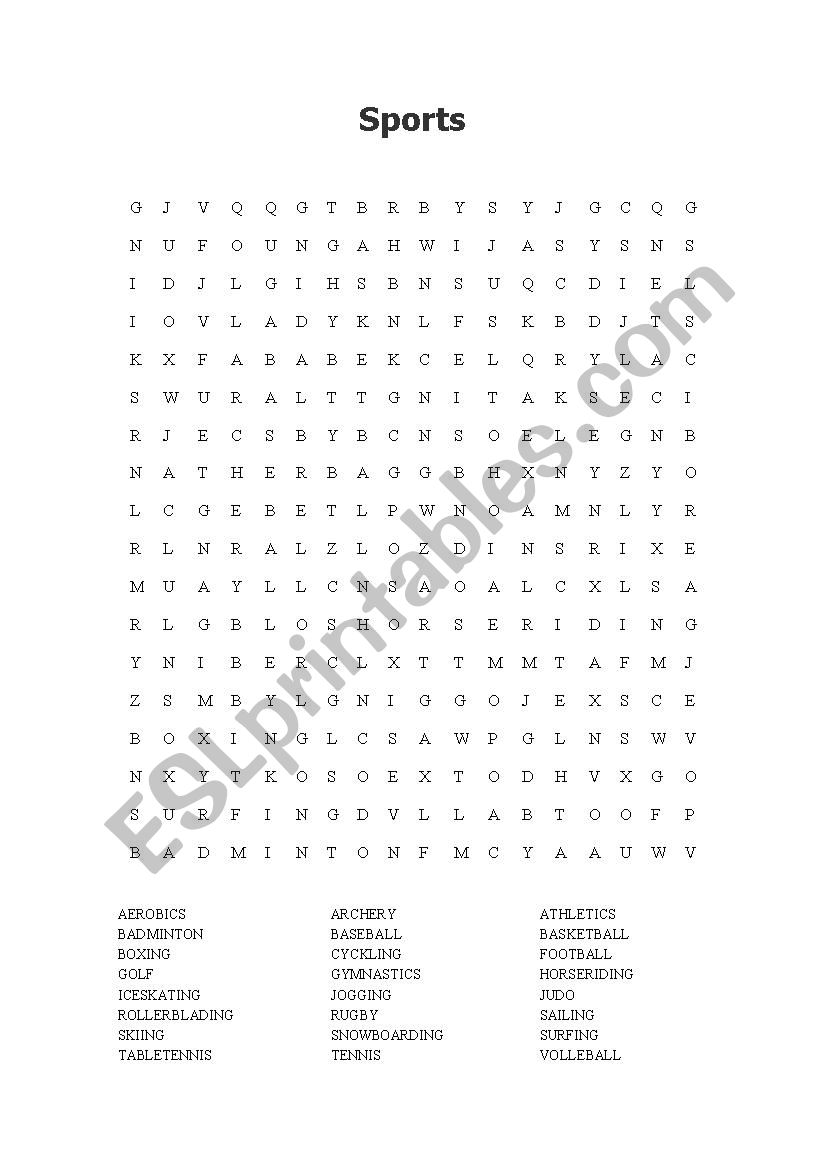 Wordsearch - Sports worksheet