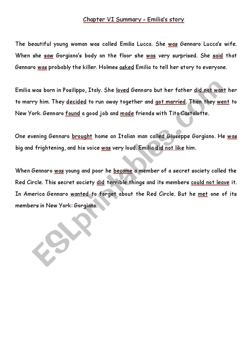 Sherlock Holmes and Red Circle Black Cat Reader Green Apple 6 summary - ESL worksheet by Miss Purple