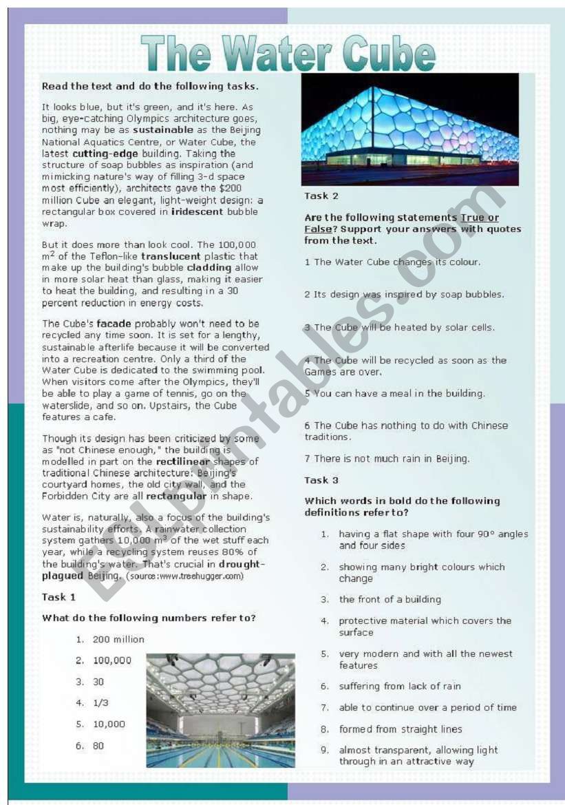 The Beijing Water Cube  worksheet