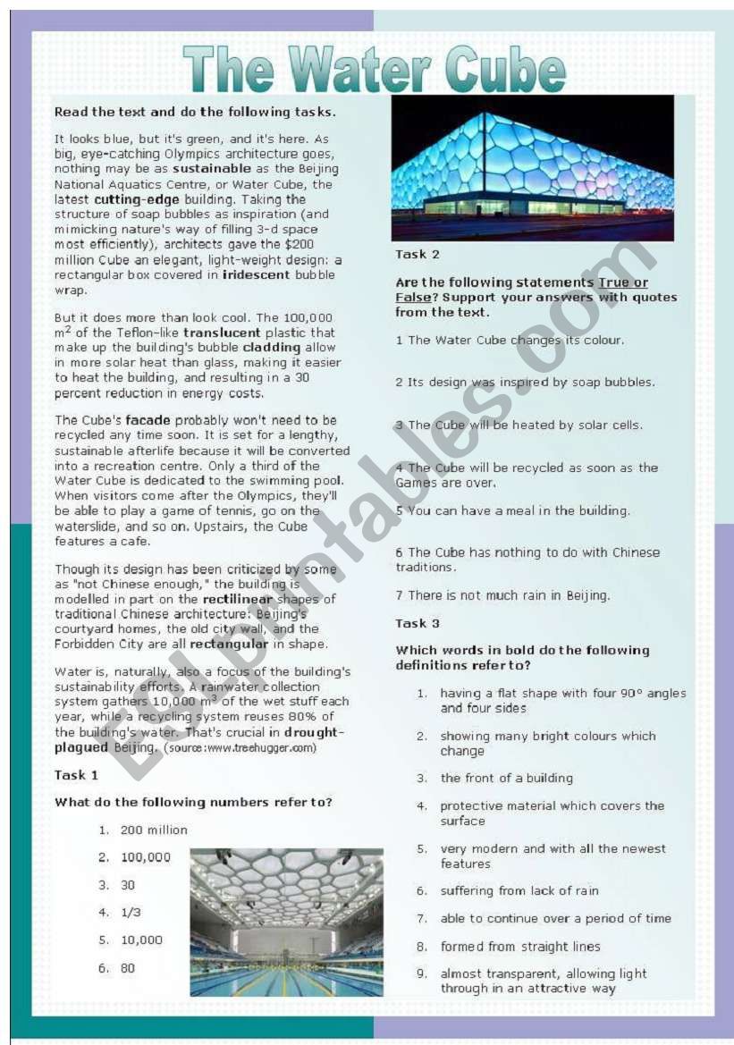 The Beijing Water Cube  worksheet