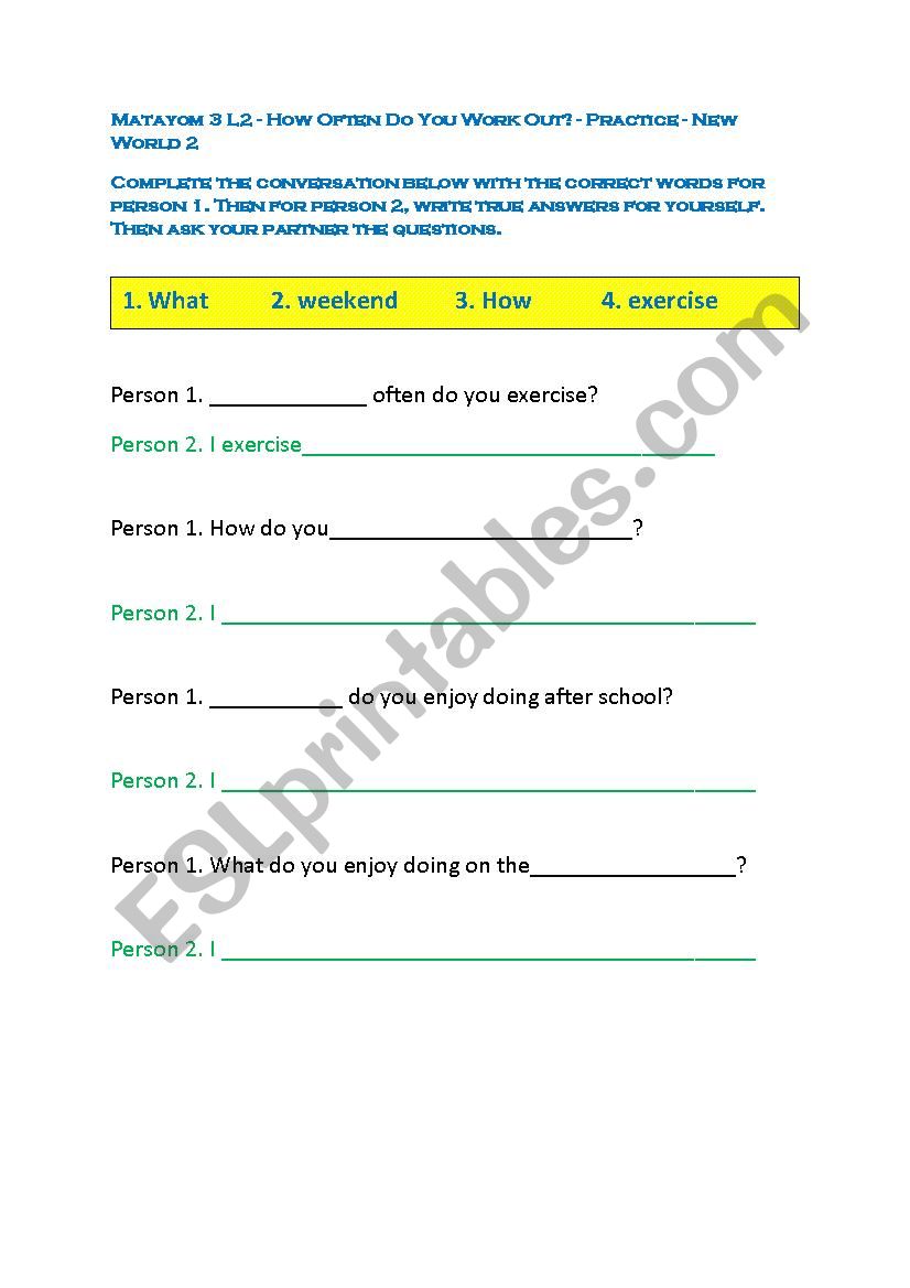 Free-time Role-play worksheet