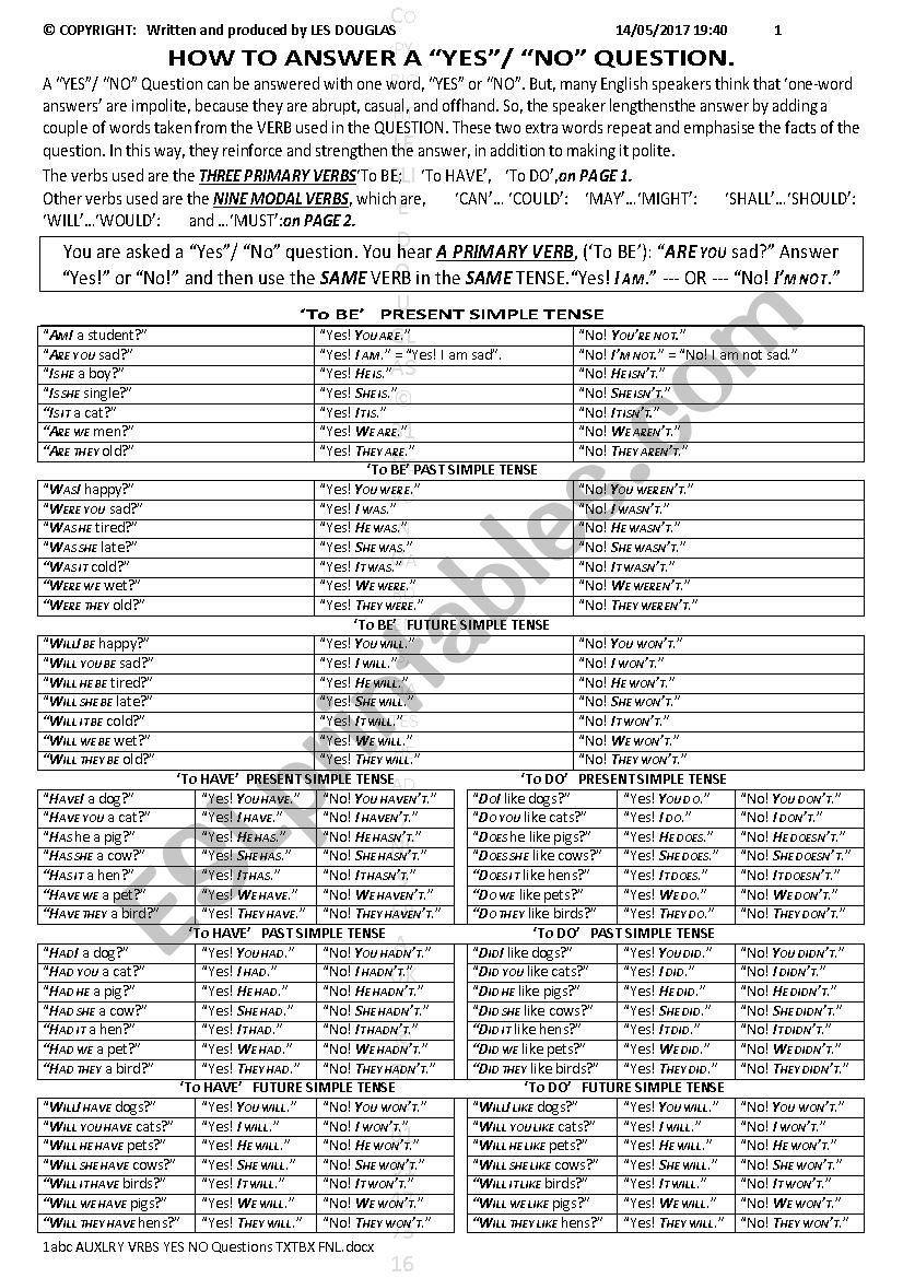 QUESTIONS 005 Polite Â´YesÂ´ or Â´NoÂ´ Answers