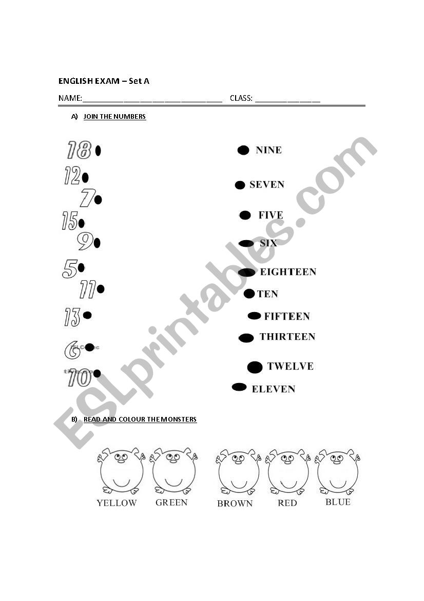 Numbers & Colours SET A worksheet