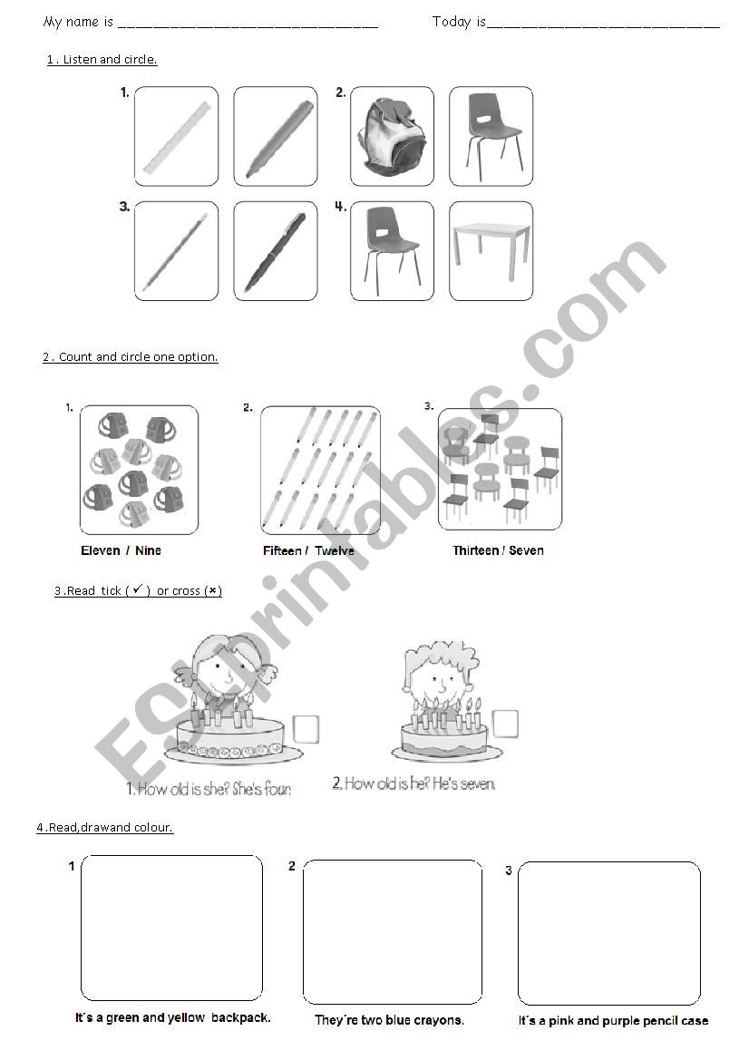 school object revion  worksheet