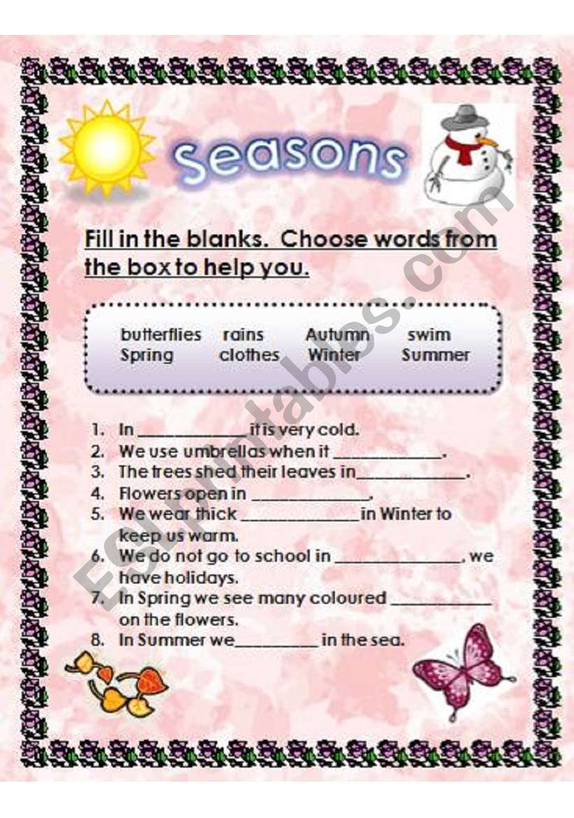 SEASONS WORKSHEET  (31.07.08) worksheet