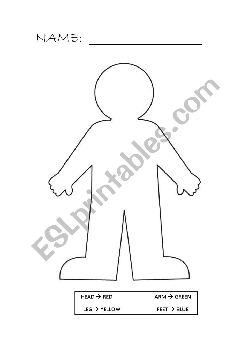 Body parts colour worksheet