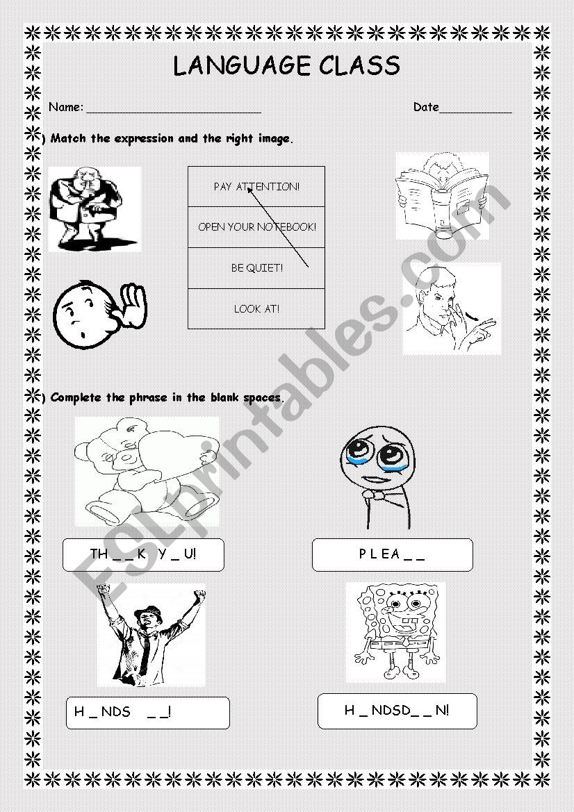 classroom language worksheet