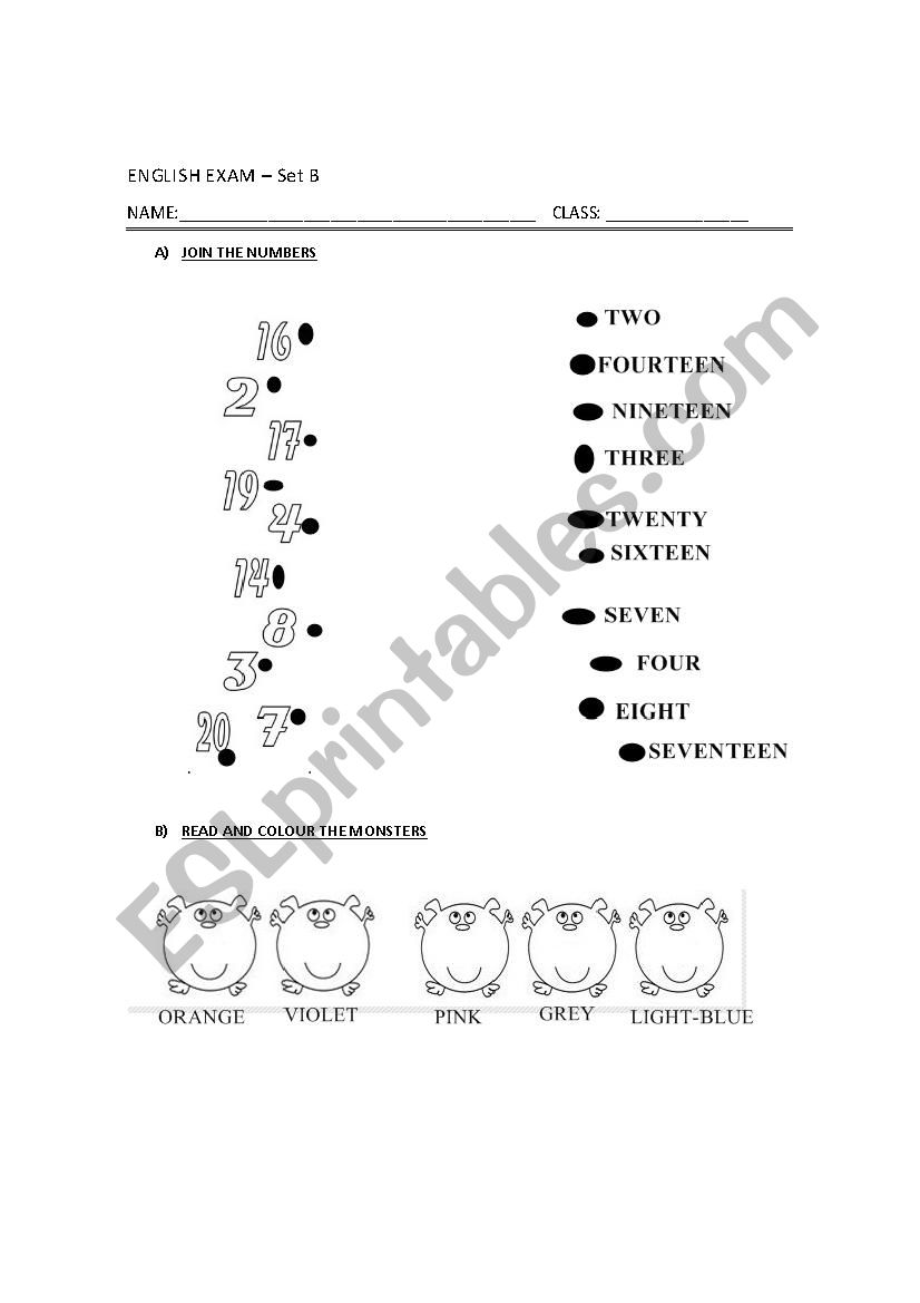 Numbers & Colours SET B worksheet