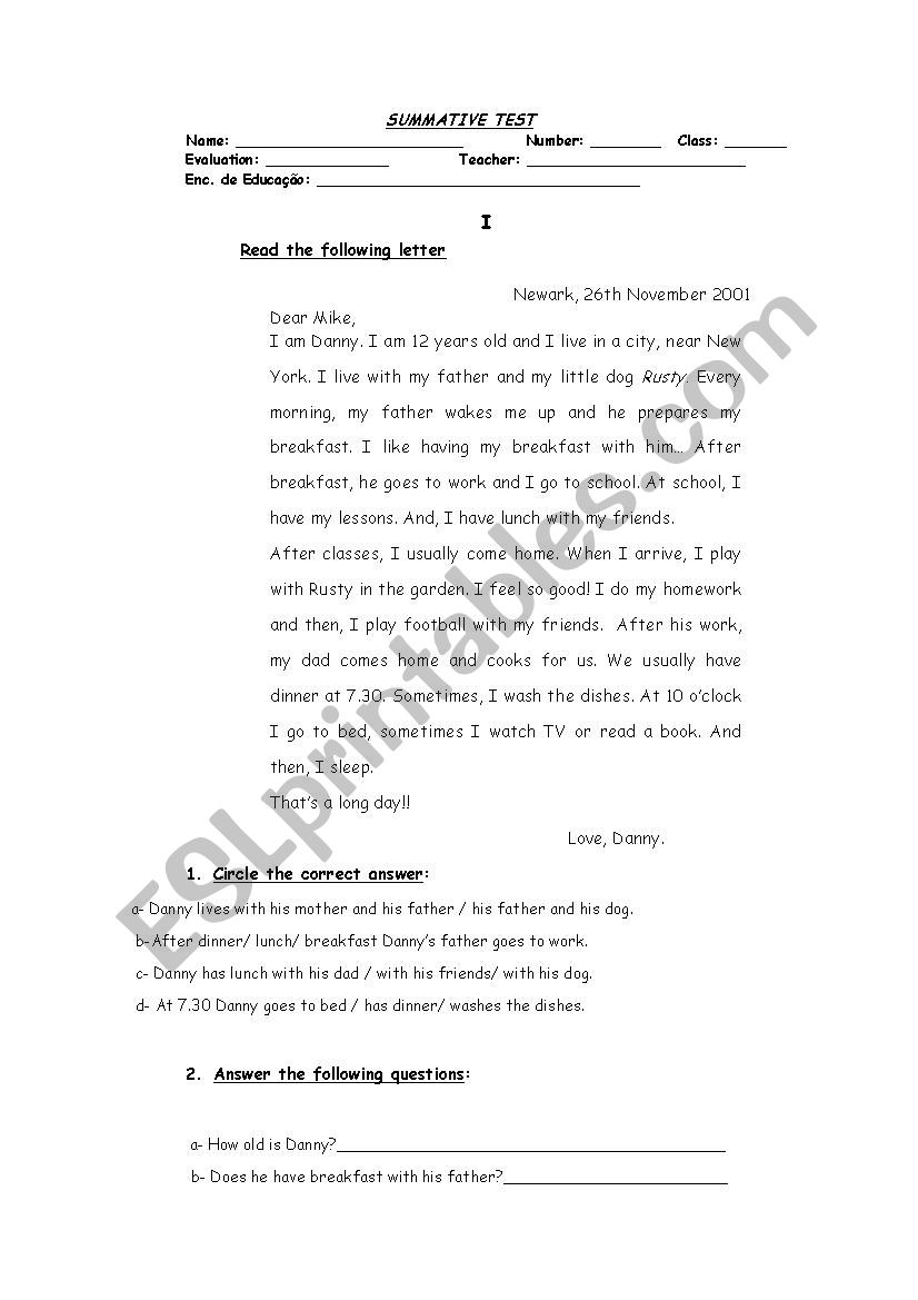 english test worksheet