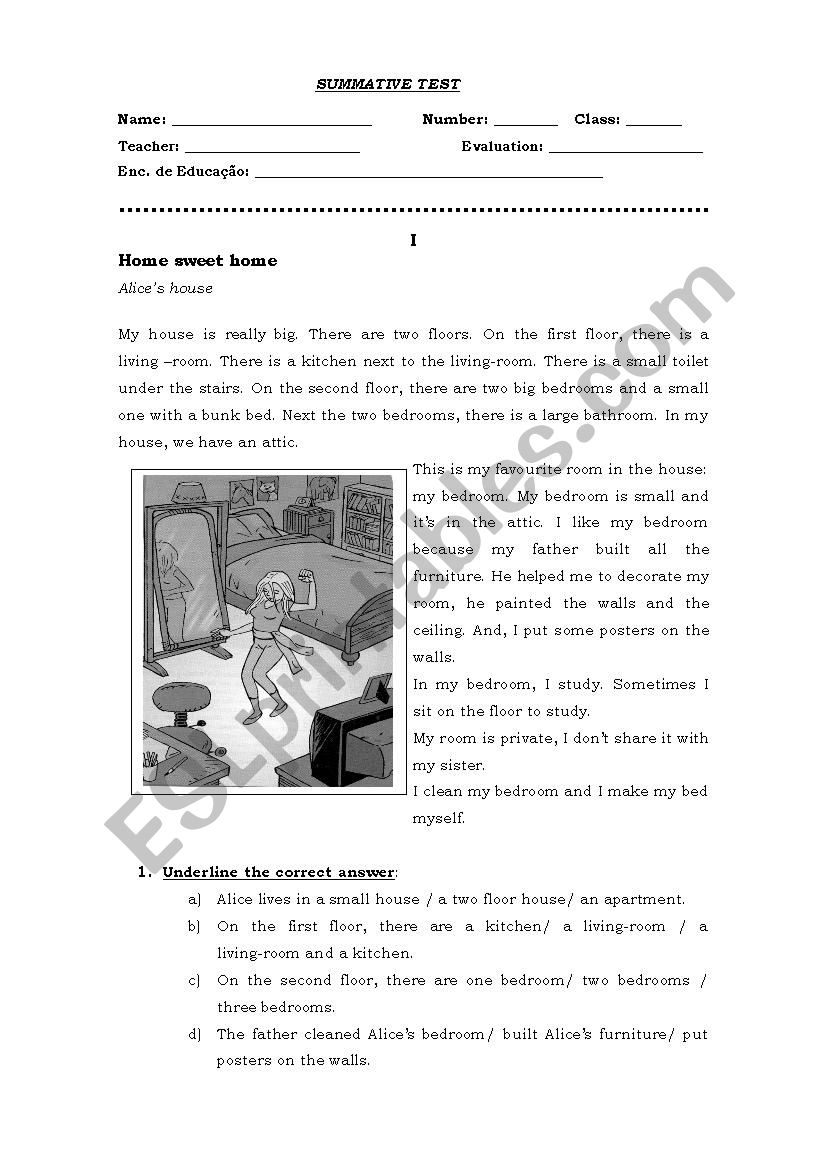 English test Home- Rooms worksheet