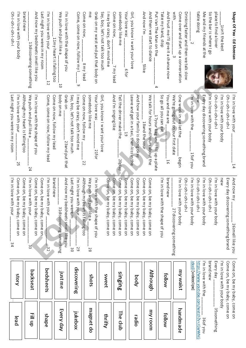 Shape of you - Ed Sheeran worksheet