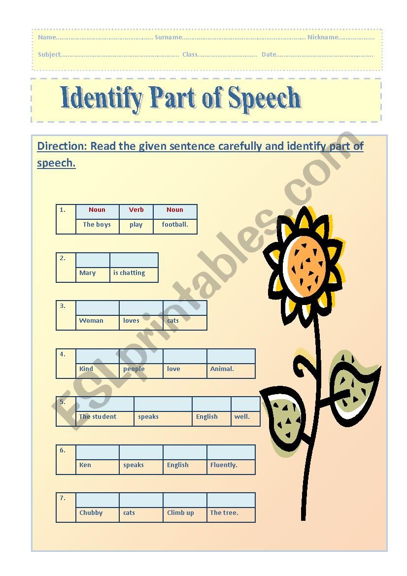 part of speech edited worksheet