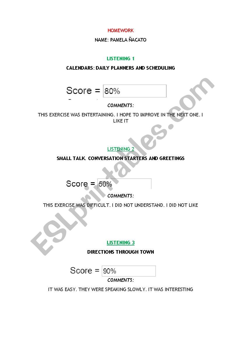 homework worksheet