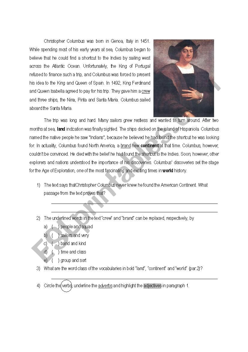 Text comprehension worksheet