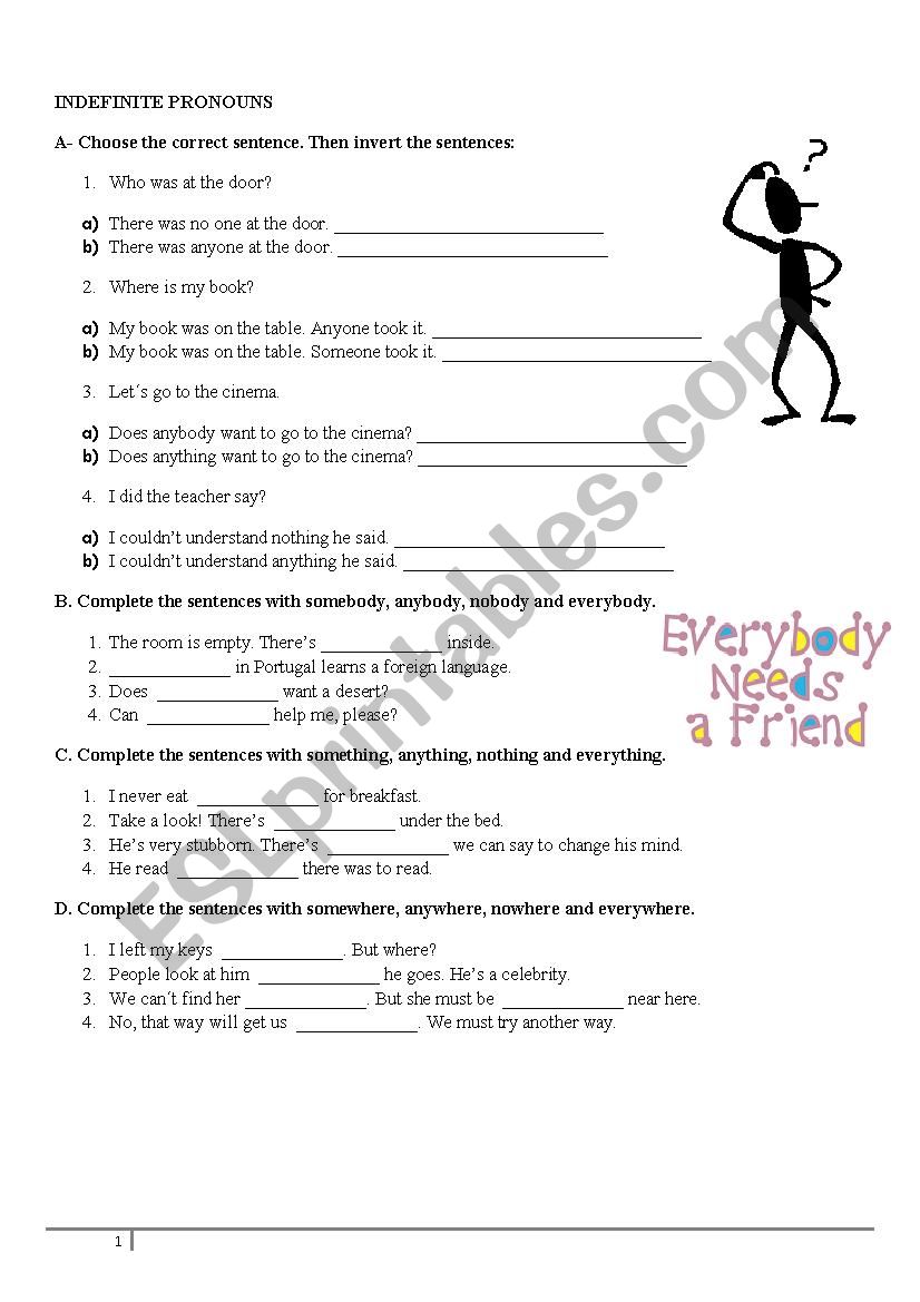 Indefinite Pronouns worksheet