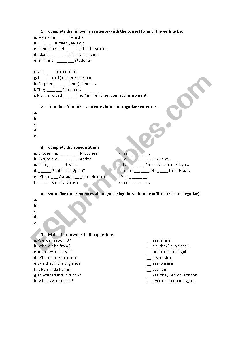 Verb to be worksheet worksheet