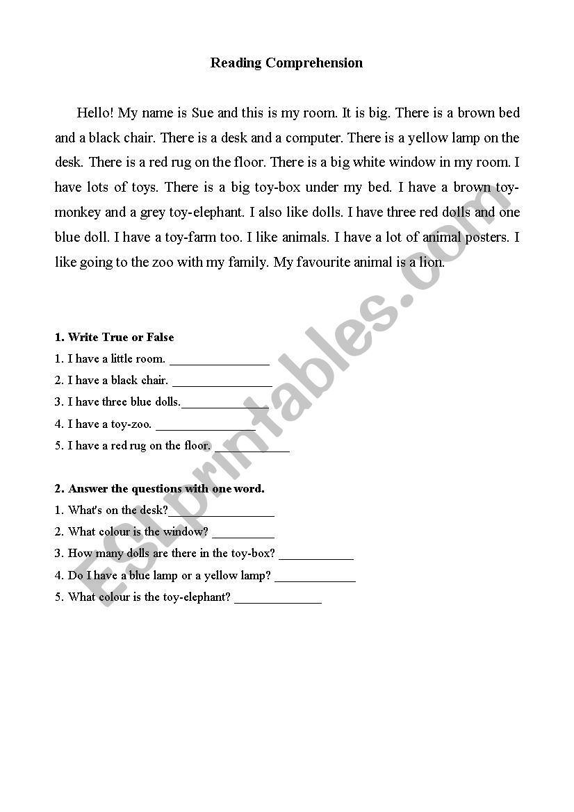 reading comprehension  worksheet