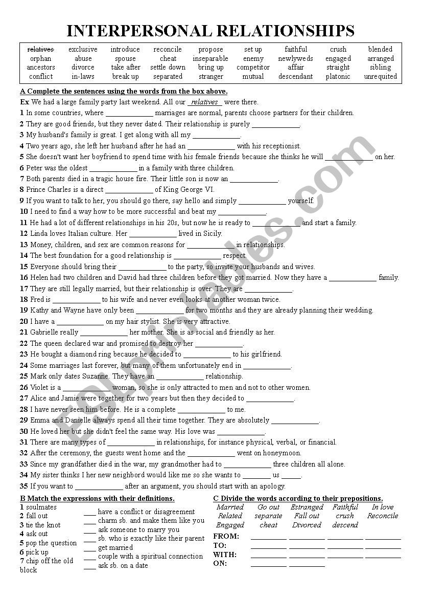 Interpersonal Relationships worksheet