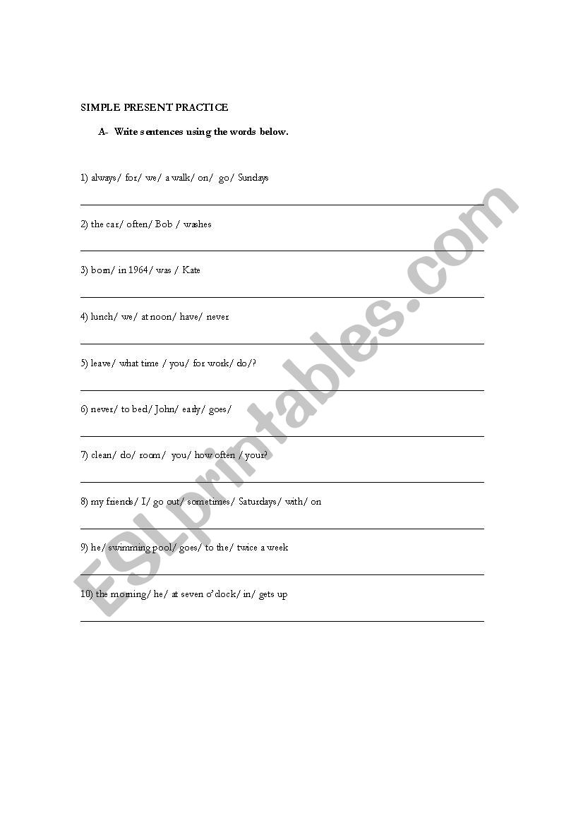 SIMPLE PRESENT worksheet