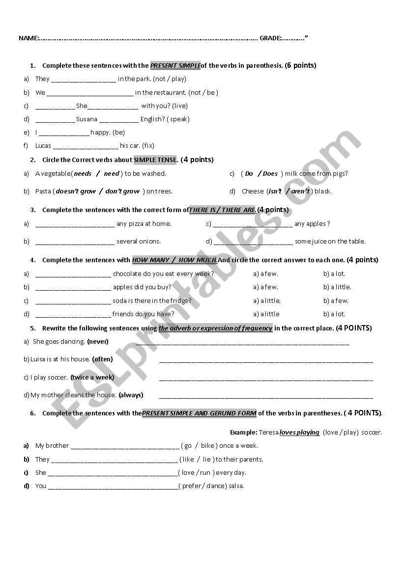 english test worksheet