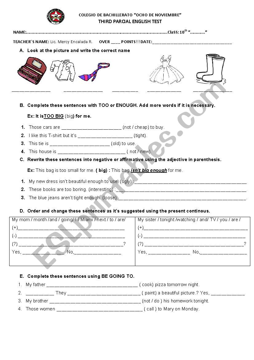 short test worksheet