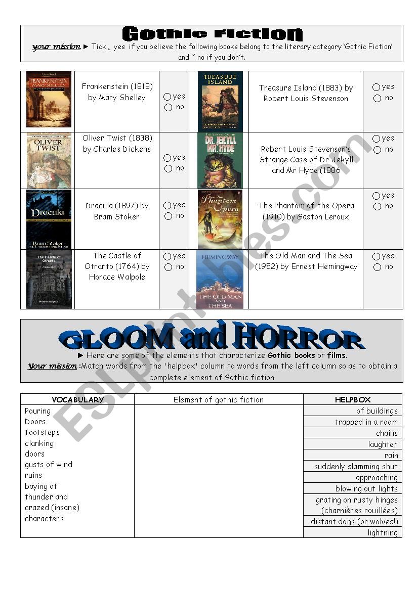 gothic fiction worksheet