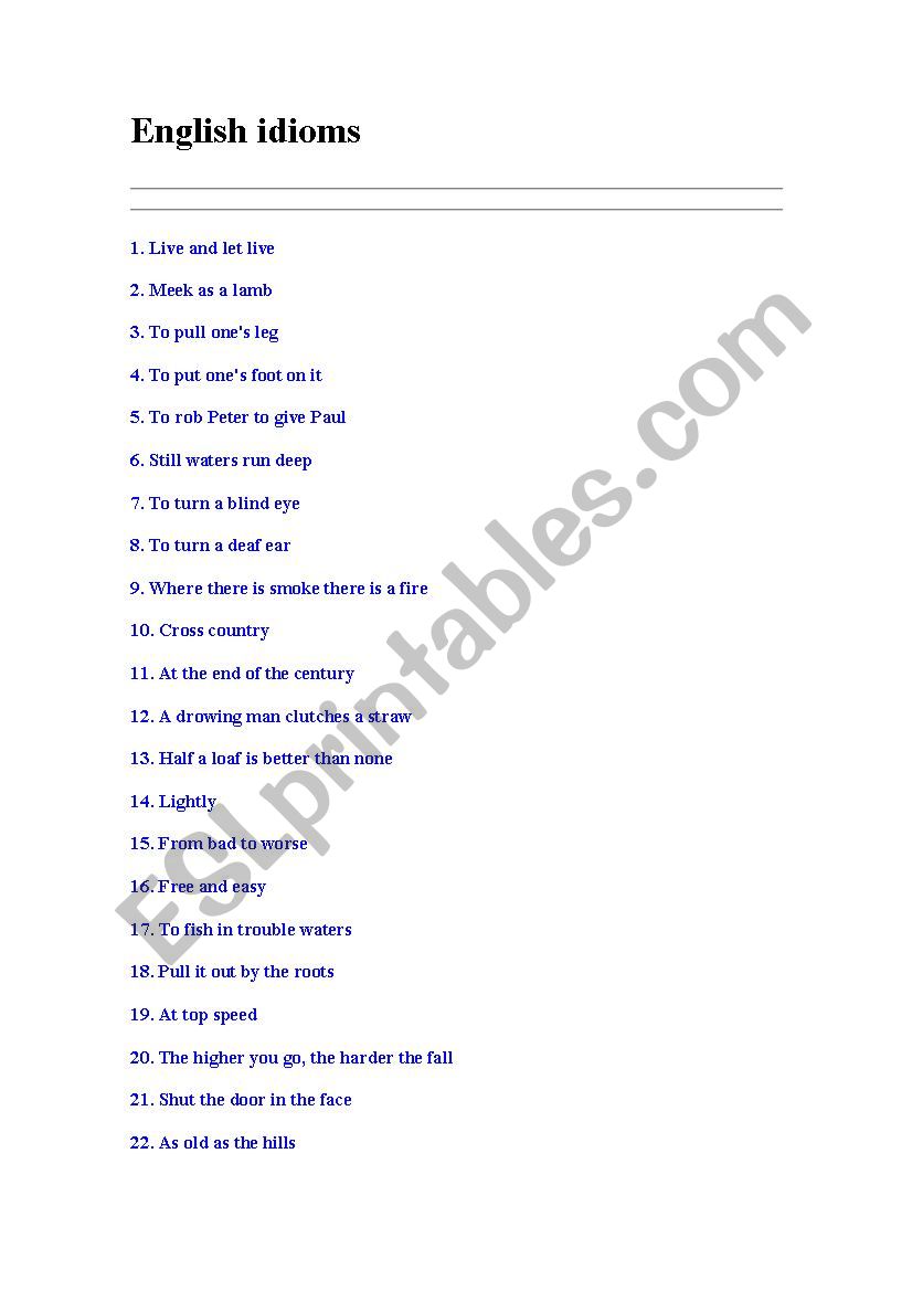 ENGLISH IDIOMS worksheet