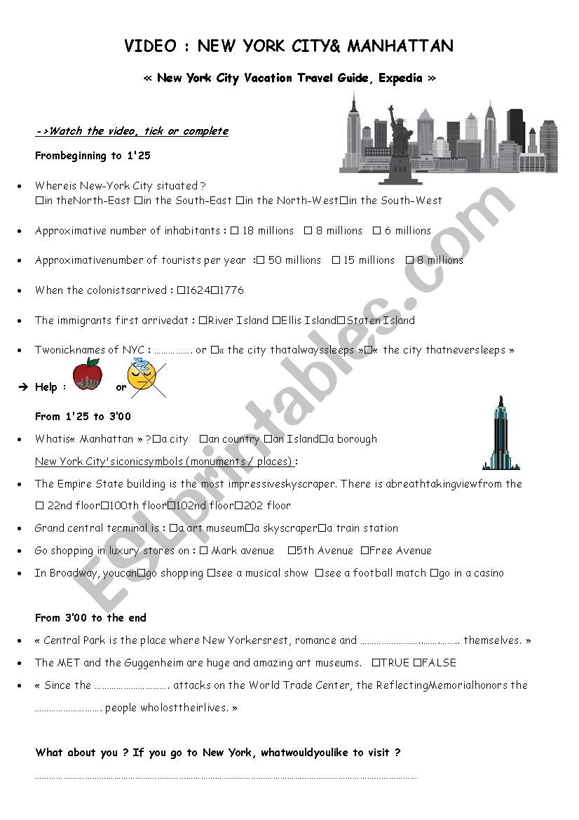 NYC video worksheet