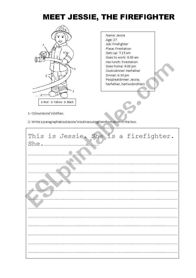 MEET JESSIE, THE FIREFIGHTER worksheet