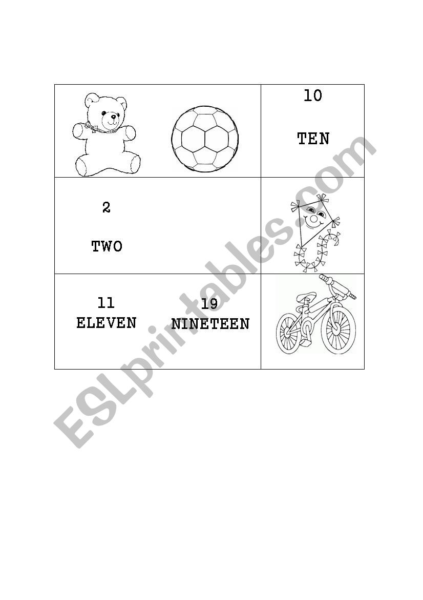 BINGO- TOYS AND NUMBERS worksheet