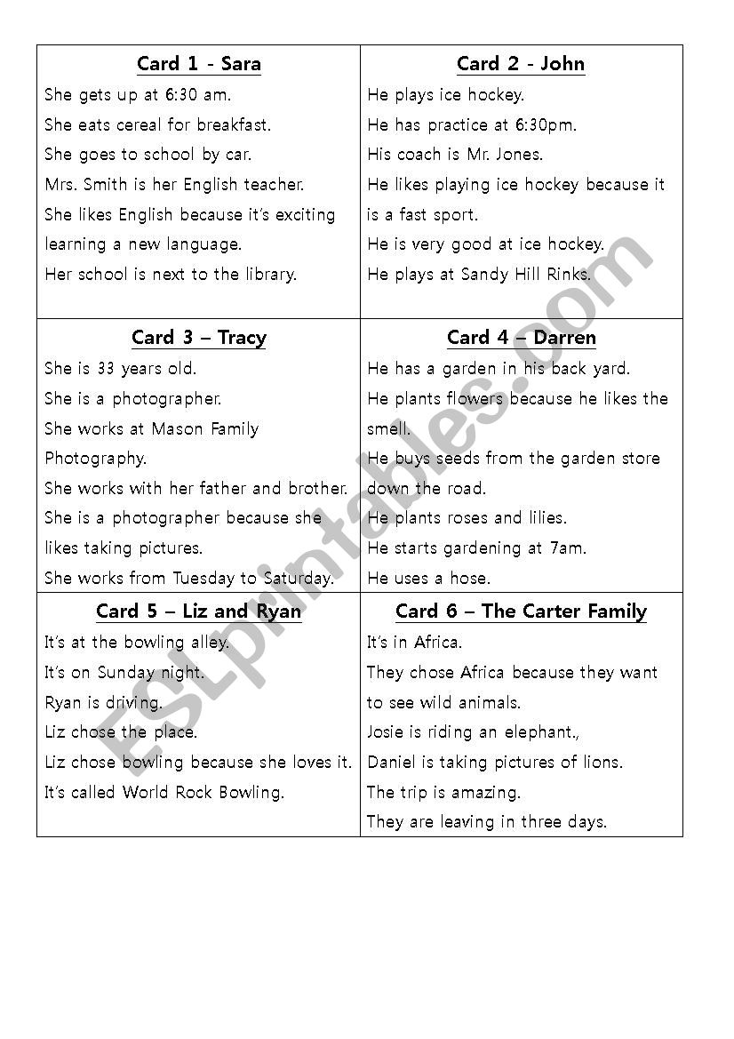 WH Question Speaking and Listening Activity