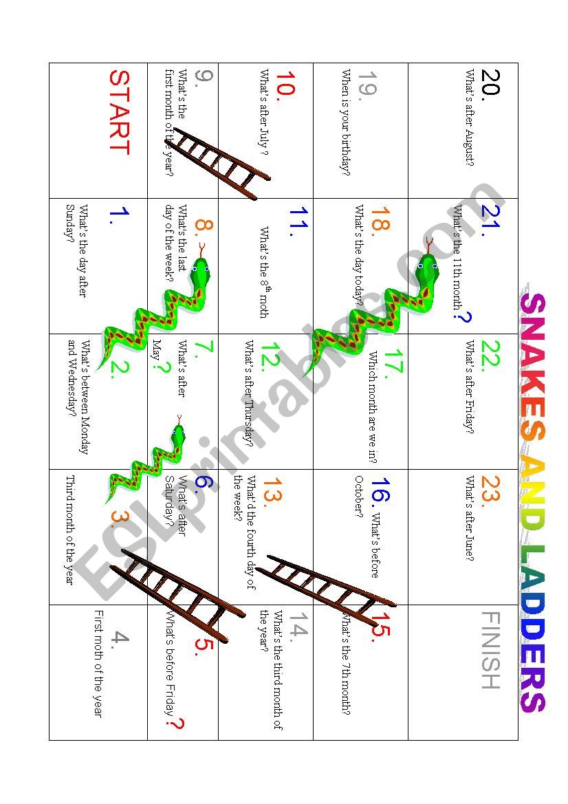 days & months board game worksheet