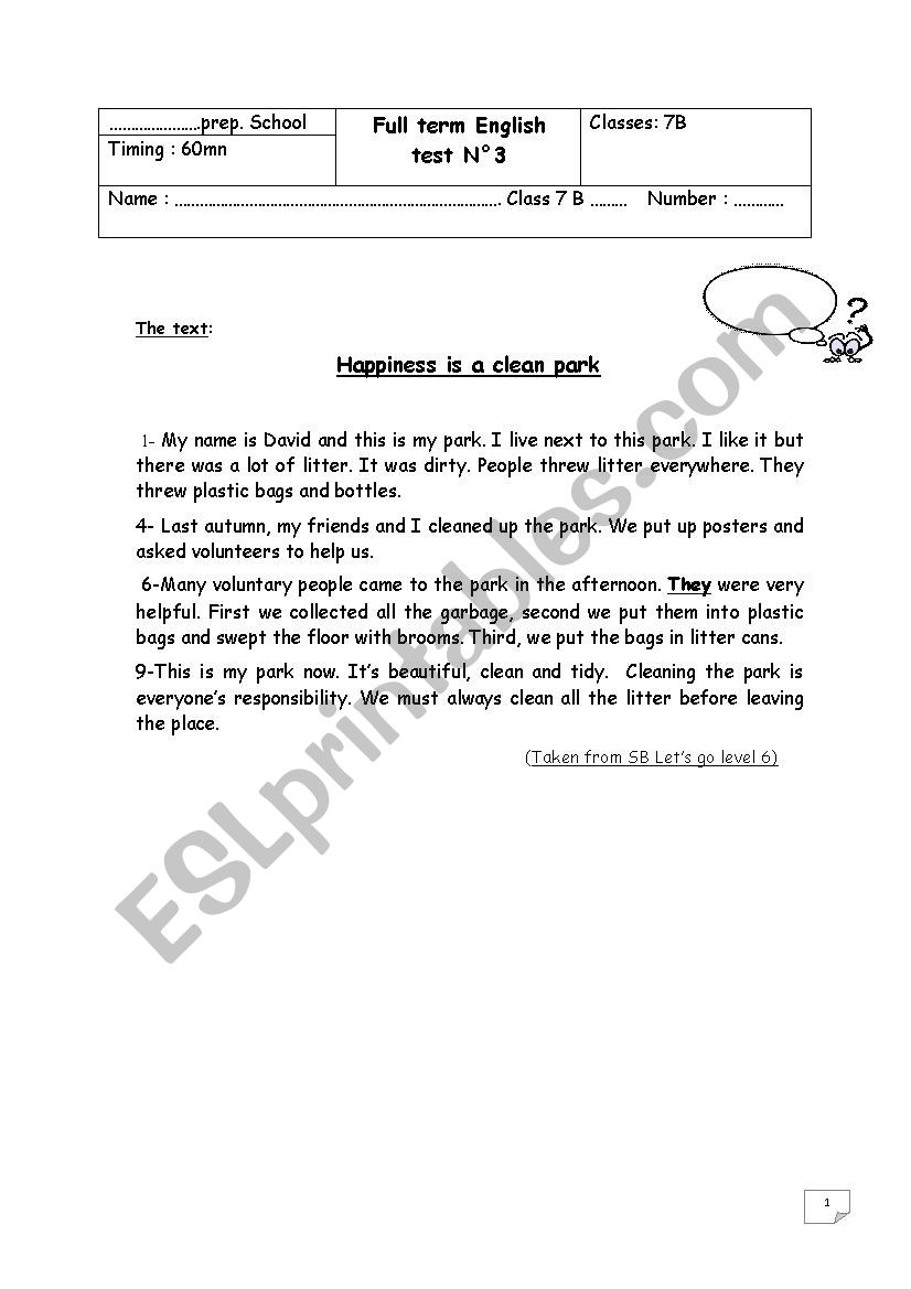 end of term test worksheet