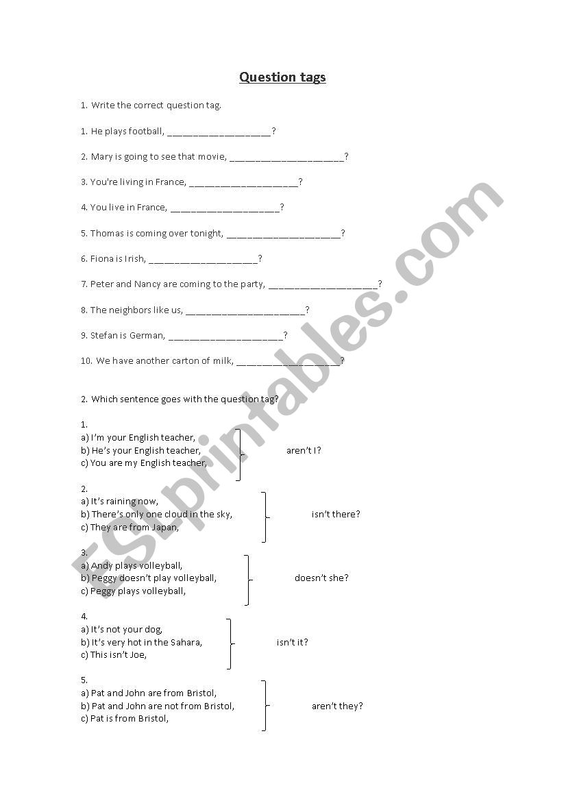 Question tags worksheet