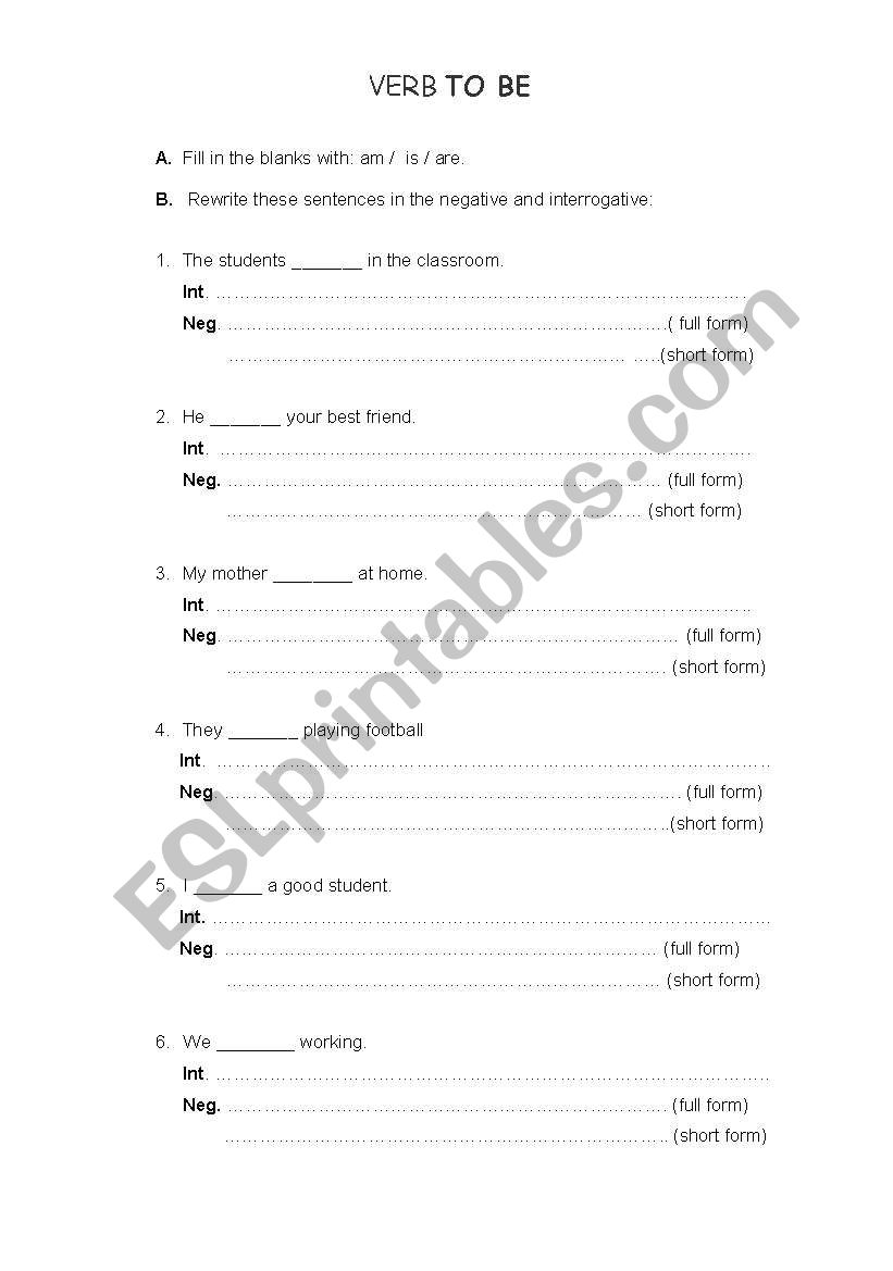 Verb to be worksheet