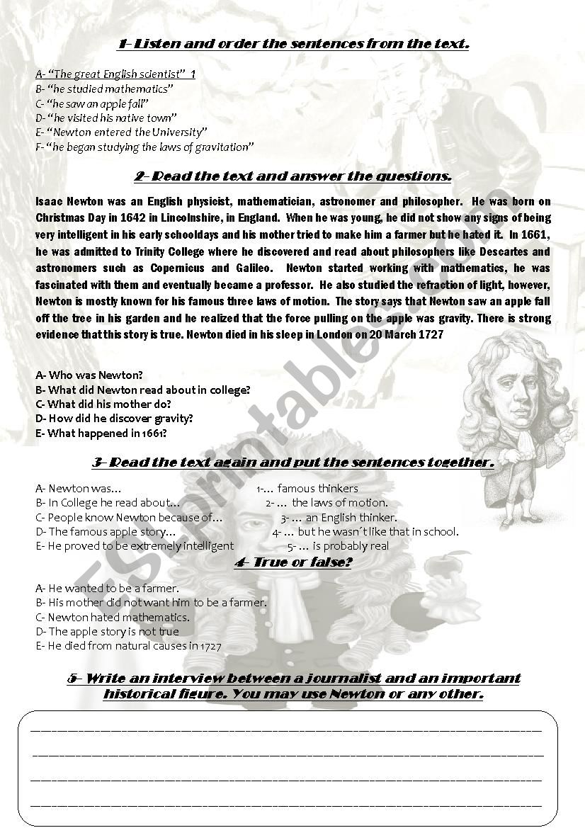 Isaac Newton worksheet