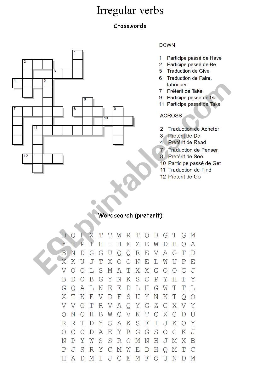 irregular verbs games worksheet