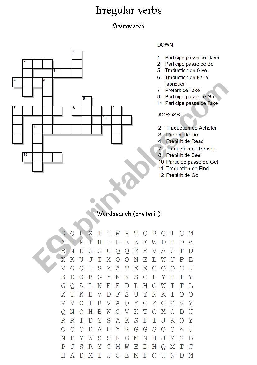 irregular verbs games worksheet