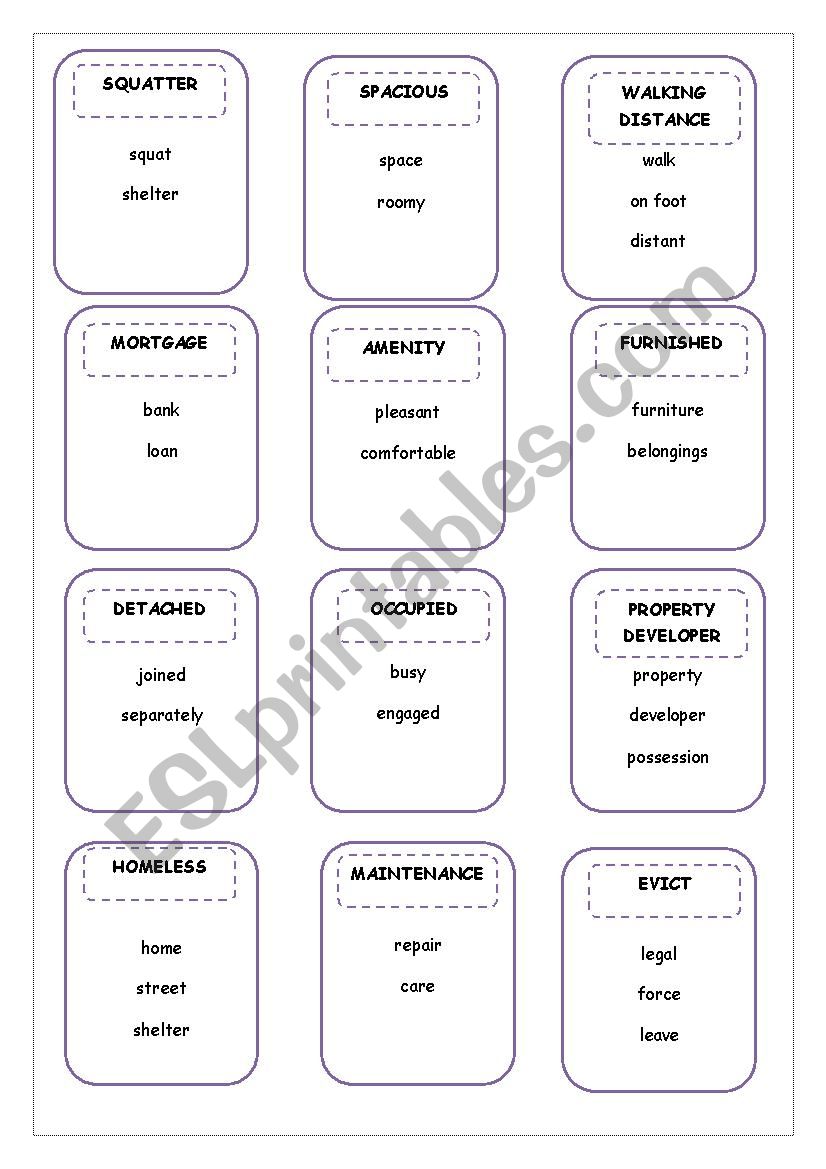 Squatters - Taboo Game worksheet