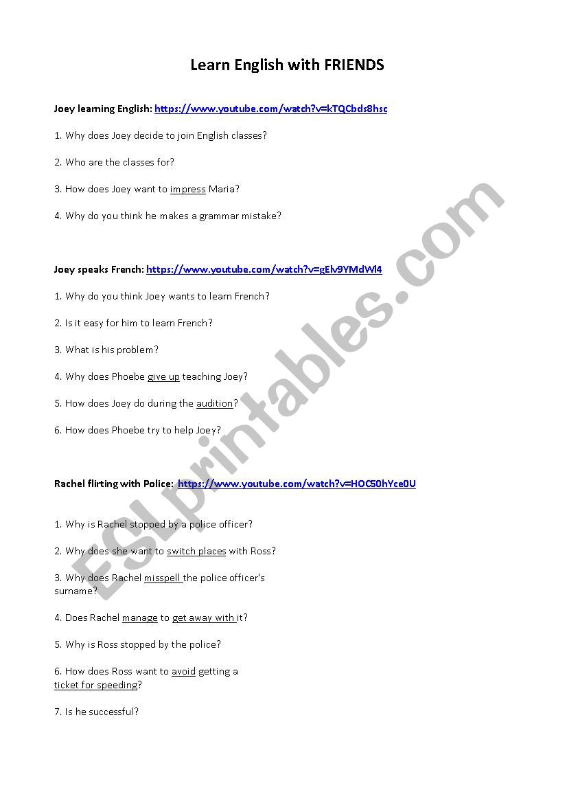 Learn English with FRIENDS worksheet