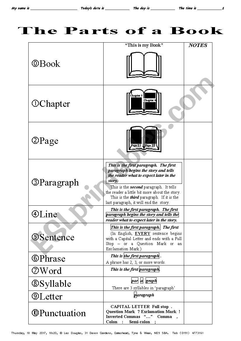 VOCABULARY 001 Book, Chapter, Page, down to Punctuation
