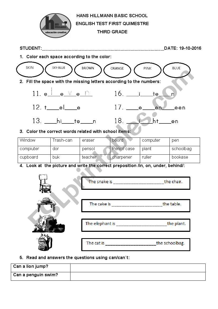 PRUEBA DE TERCER AÑO worksheet