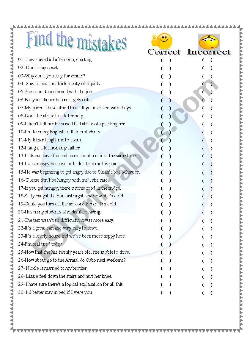 FIND THE MISTAKES worksheet